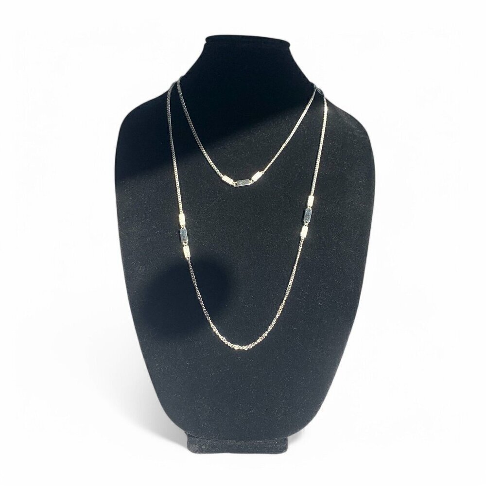 Vintage Monet Silver-Tone Double Strand Necklace With Black & Silver Beads